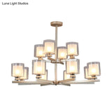 Modernist 2-Tier White Glass Chandelier With Radial Design - 12 Lights: Black/Gold/Silver Hanging