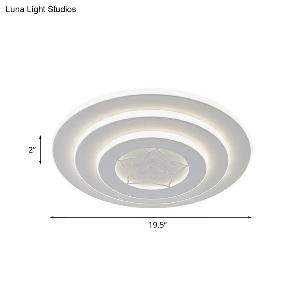 Modernist 3 - Circle Led Flush Mount Lighting In White - Metallic Finish For Bedroom Ceiling