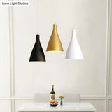 Modernist 3-Light Pendant: White-Black-Gold Conical Ceiling Lamp With Metal Shade Round/Linear