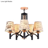 Modernist 5 - Head Patterned Fabric Semi - Flush Mount Lamp In Black Barrel Design