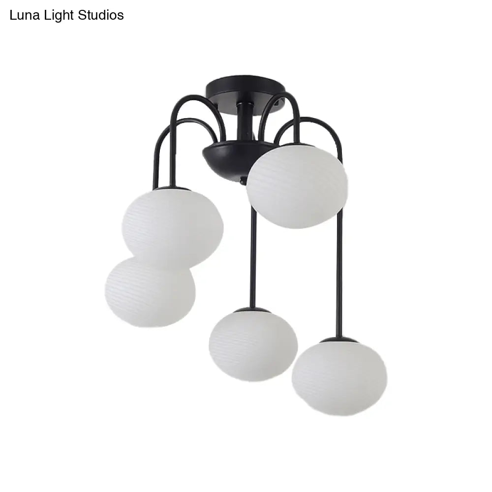 Modernist 5-Light Ceiling Mounted Semi Flush Mount With Frosted Glass Shade In Black/White Finish