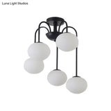 Modernist 5-Light Ceiling Mounted Semi Flush Mount With Frosted Glass Shade In Black/White Finish