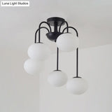 Modernist 5-Light Ceiling Mounted Semi Flush Mount With Frosted Glass Shade In Black/White Finish