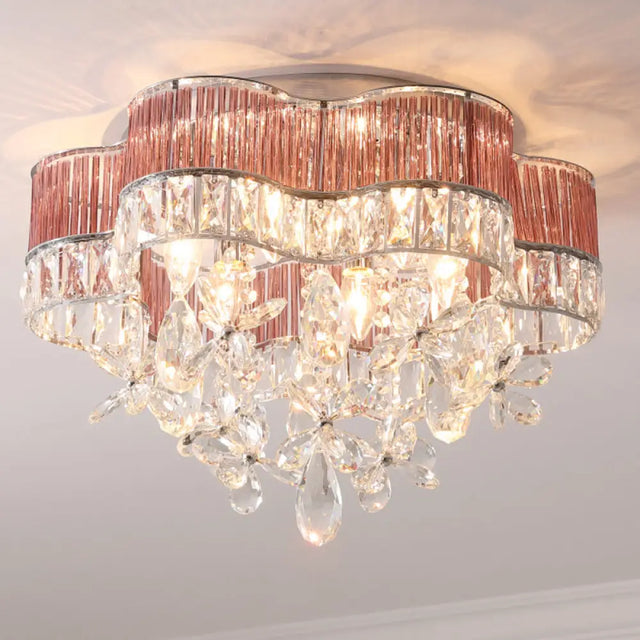 Modernist 6 - Light Crystal Teardrop Ceiling Light - 17’/20’ Wide Flush Lamp Fixture Clear / 20’