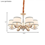 Modernist 6-Light Fabric Barrel Ceiling Chandelier With Crystal Bobeche - Bedroom Suspension Lamp