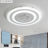 Modernist Acrylic Circle Flush Led Ceiling Light With Rose Pattern - White Mounted