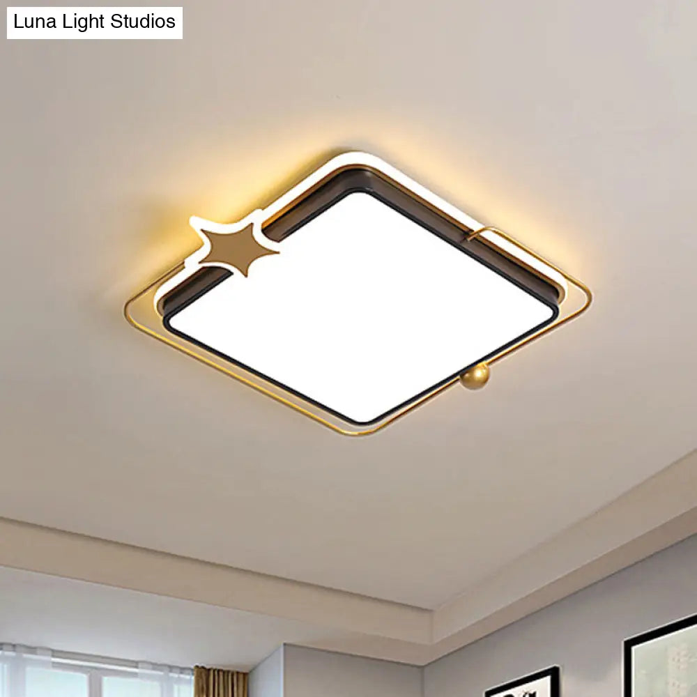 Modernist Acrylic Led Bedroom Flushmount Lighting In Black With Round/Square Flush Mount Warm/White