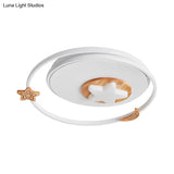 Modernist Acrylic Led White Flush Mount Lamp - Round Light Fixture With Star And Moon Decor