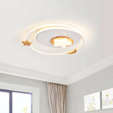 Modernist Acrylic Led White Flush Mount Lamp - Round Light Fixture With Star And Moon Decor