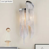 Modernist Aluminum Wall Light Sconce With Tassel Chain - 2 Bulbs Mounted Lamp For Living Room