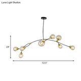 Modernist Amber Glass 8 Head Black Linear Pendant Lamp for Living Room Globe Ceiling Chandelier Black