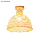 Modernist Bamboo Ceiling Mounted Semi Flush Light Fixture For Living Room - Wood Finish