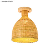 Modernist Bamboo Ceiling Mounted Semi Flush Light Fixture For Living Room - Wood Finish