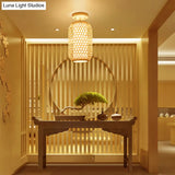 Modernist Bamboo Ceiling Mounted Semi Flush Light Fixture For Living Room - Wood Finish