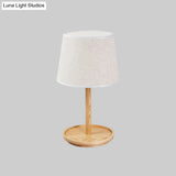 Modernist Barrel Task Lamp: 1-Bulb White Table Light With Beige Wood Base