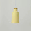 Modernist Barrel Wood Suspension Lamp With Metal Shade - 1 Bulb Drop Lighting Fixture Yellow / C