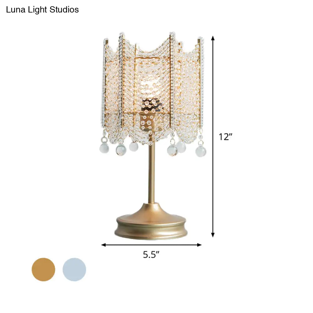 Modernist Beaded Crystal Desk Lamp Small Gold/Silver Table Light 1 Bulb 5.5/7 Wide