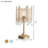 Modernist Beaded Crystal Desk Lamp Small Gold/Silver Table Light 1 Bulb 5.5/7 Wide