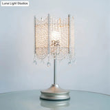 Modernist Beaded Crystal Desk Lamp Small Gold/Silver Table Light 1 Bulb 5.5/7 Wide