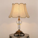 Modernist Beige Fabric Paneled Bell Task Light Nightstand Lamp For Bedroom