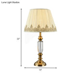 Modernist Beige Flare Desk Light: 1-Bulb Fabric Night Table Lamp With Metallic Base