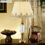 Modernist Beige Flare Desk Light: 1-Bulb Fabric Night Table Lamp With Metallic Base