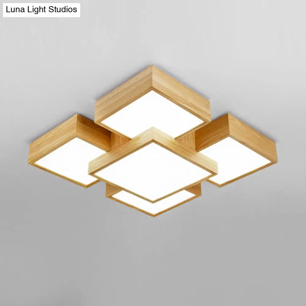 Modernist Beige Flush Mount 26’/31.5’ Led Wood Ceiling Light Fixture