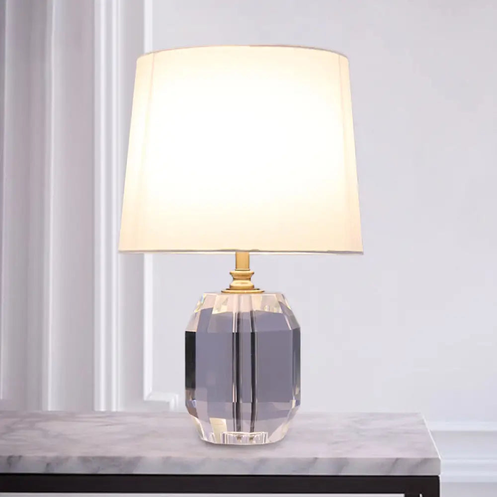 Modernist Beveled Crystal 1-Head White Desk Lamp - Small Oblong Table Light 11/13 Wide / 11
