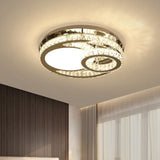 Modernist Beveled Crystal Led Ceiling Light: Round 19.5’/23.5’ Wide Chrome Semi Flush In