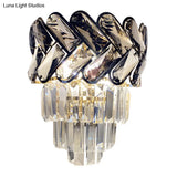 Modernist Black Crystal Flush Wall Sconce With 2 Lights - Elegant Family Room Light Fixture
