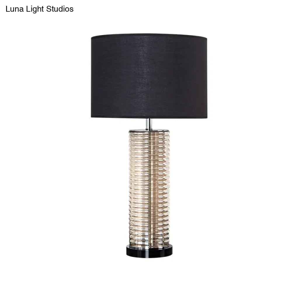 Modernist Black Fabric Straight Sided Task Lamp With Reading Light