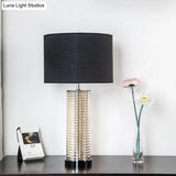 Modernist Black Fabric Straight Sided Task Lamp With Reading Light