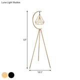 Modernist Black/Gold Diamond Cage Floor Lamp With Tri-Leg Stand - 1 Light Metal