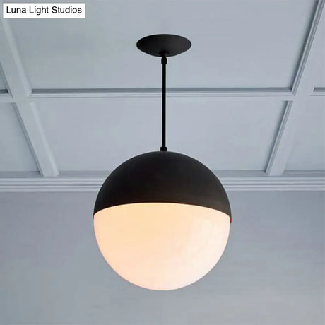 Modernist Black/Gold Sphere Pendant Lamp - 1 Light Opal Glass Ceiling Fixture For Kitchen