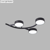 Modernist Black Led Semi - Flush Mount Ceiling Fixture With Metallic Small Drum And Branch Design
