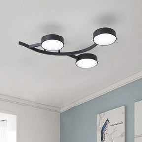 Modernist Black Led Semi - Flush Mount Ceiling Fixture With Metallic Small Drum And Branch Design