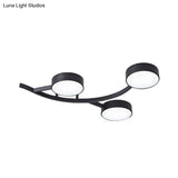 Modernist Black Led Semi - Flush Mount Ceiling Fixture With Metallic Small Drum And Branch Design
