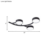 Modernist Black Led Semi - Flush Mount Ceiling Fixture With Metallic Small Drum And Branch Design
