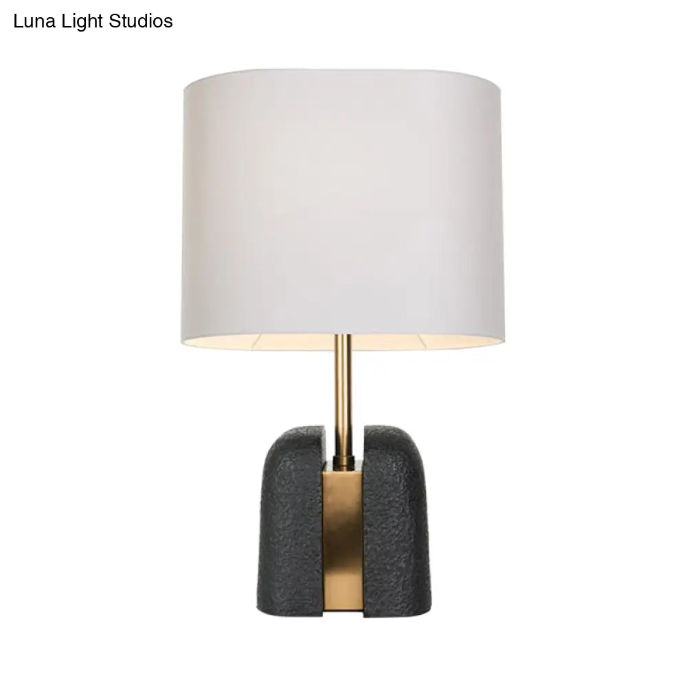 Modernist Black Oblong Bedside Lamp With Fabric Shade - Ideal For Reading And Nightstand