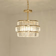 Modernist Brass Layered Ceiling Chandelier With Crystal Suspension - 3 Bulbs Pendant Light