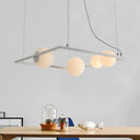 Modernist Bubble Kitchen Chandelier: Ivory Glass 4 Bulb Hanging Pendant With Black/White Square