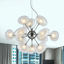 Modernist Burst Chandelier - Dual Oblate Glass 12-Light Chrome Suspension Lighting Clear