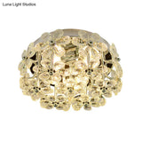 Modernist Chrome Blossom Flush Mount Lighting - 4 Bulbs Clear/Amber Crystal Ceiling Light