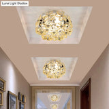 Modernist Chrome Blossom Flush Mount Lighting - 4 Bulbs Clear/Amber Crystal Ceiling Light