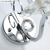 Modernist Chrome Cylinder Wall Sconce With Clear Crystal Orbit Drop - 1 Bulb Lighting
