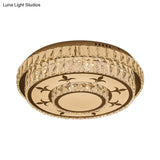 Modernist Chrome Led Ceiling Lamp With Beveled Crystal For Sleeping Room