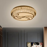 Modernist Chrome Led Ceiling Lamp With Beveled Crystal For Sleeping Room / Moon