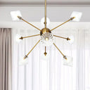 Modernist Clear/Amber Glass Diamond Chandelier With Sputnik Design - 9 Bulbs Led Pendant Lamp In