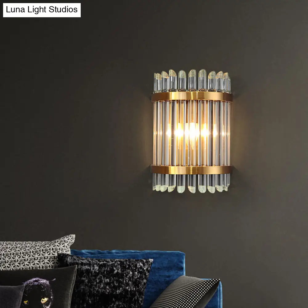 Modernist Clear Crystal 1-Light Wall Mounted Lamp With Gold Finish For Living Room