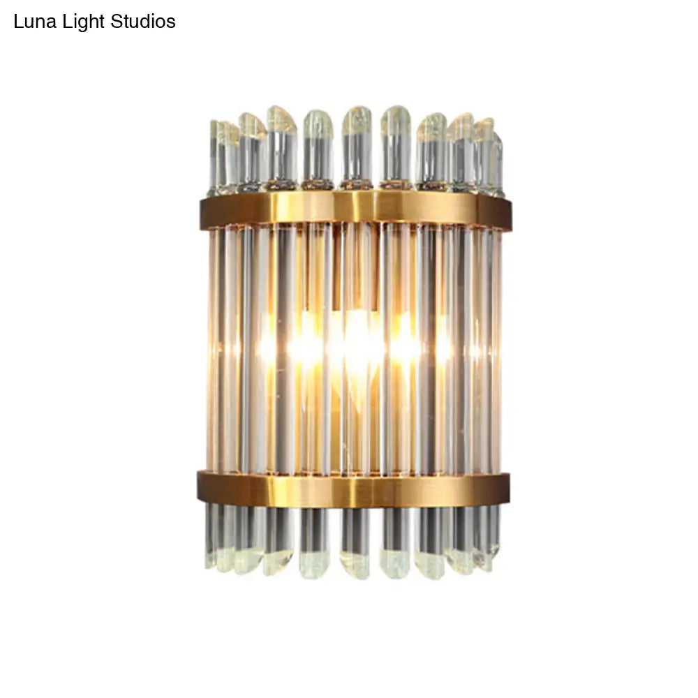 Modernist Clear Crystal 1-Light Wall Mounted Lamp With Gold Finish For Living Room